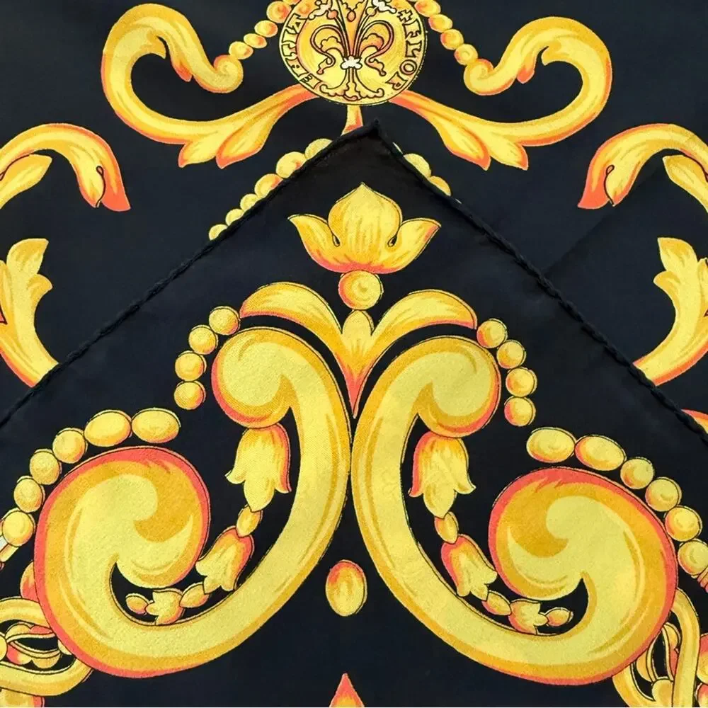Escada Baroque Gold Black Silk Scarf 34”x35”